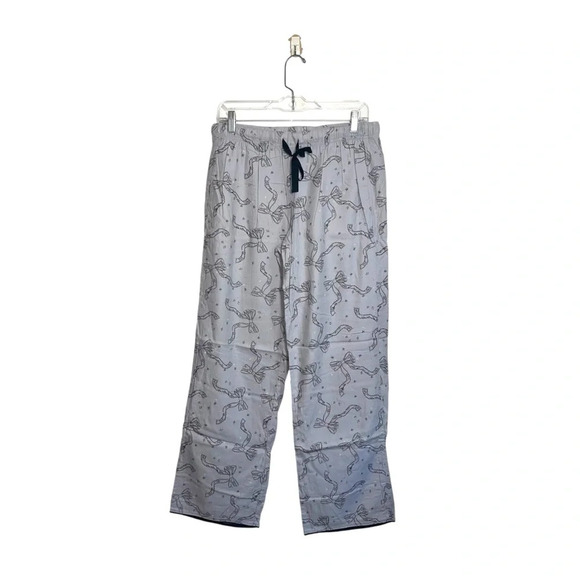 Victoria’s Secret Light Gray Black Bow Print Wide Leg Pajama Pants Small Women’s - Picture 1 of 12